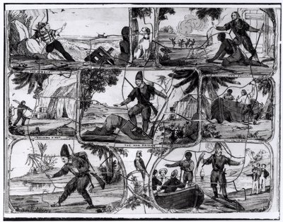 Daniel Defoeによる「Robinson Crusoe」のシーン（1660-1731） 作： English School